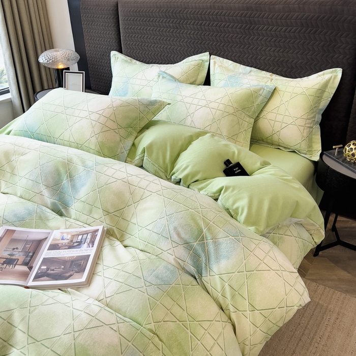 91家纺网 家纺一手货源 找家纺 印季家纺 2025新款全棉纯棉生态印花加厚混纺磨毛四件套 欧碧-绿