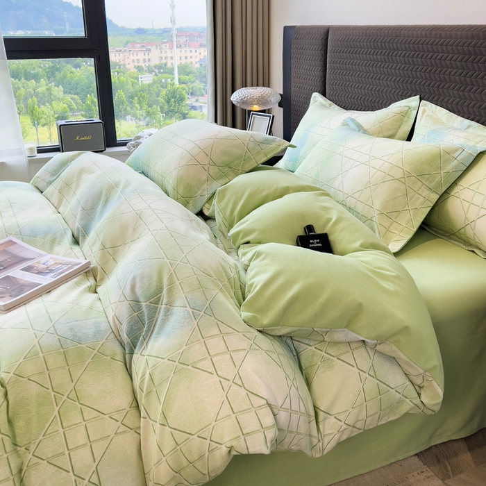 91家纺网 家纺一手货源 找家纺 印季家纺 2025新款全棉纯棉生态印花加厚混纺磨毛四件套 欧碧-绿