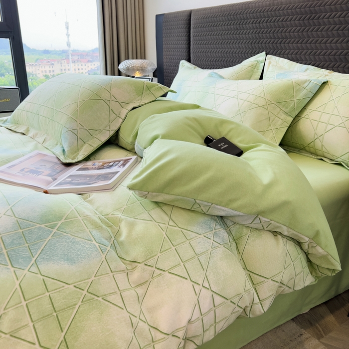 91家纺网 家纺一手货源 找家纺 印季家纺 2025新款全棉纯棉生态印花加厚混纺磨毛四件套 欧碧-绿