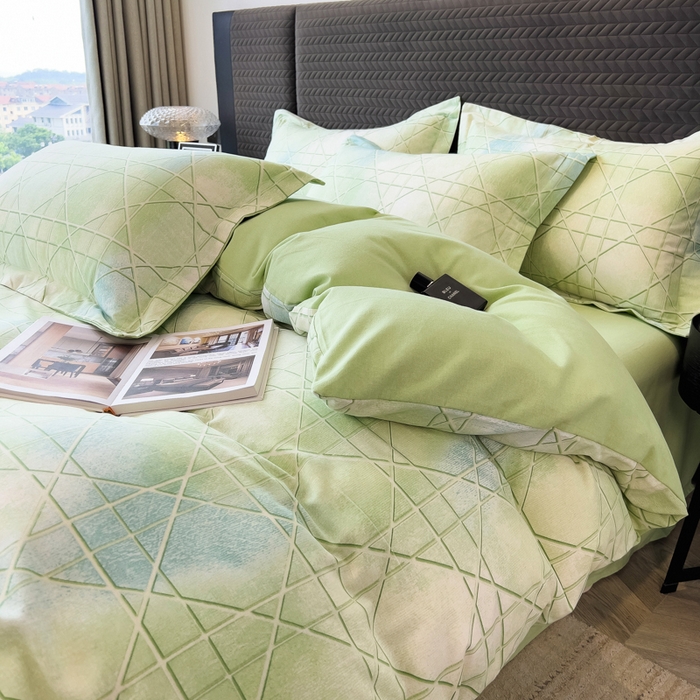 91家纺网 家纺一手货源 找家纺 印季家纺 2025新款全棉纯棉生态印花加厚混纺磨毛四件套 欧碧-绿