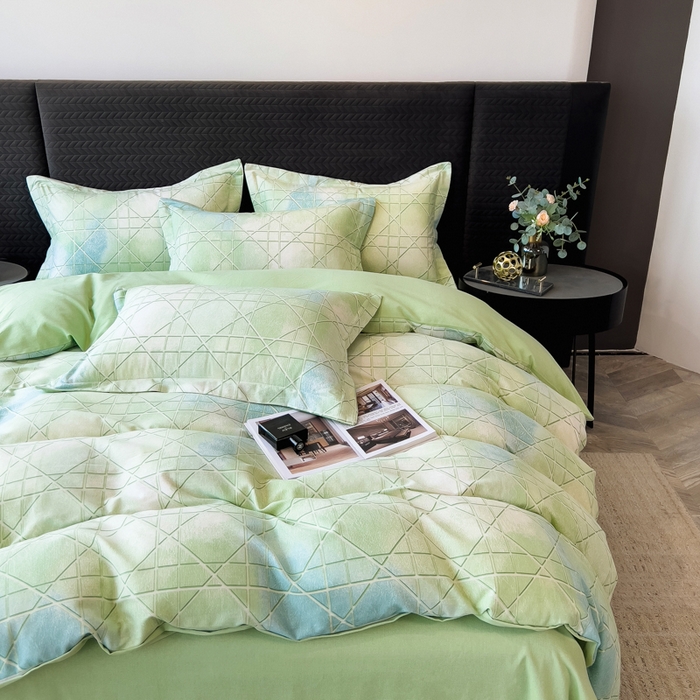 91家纺网 家纺一手货源 找家纺 印季家纺 2025新款全棉纯棉生态印花加厚混纺磨毛四件套 欧碧-绿