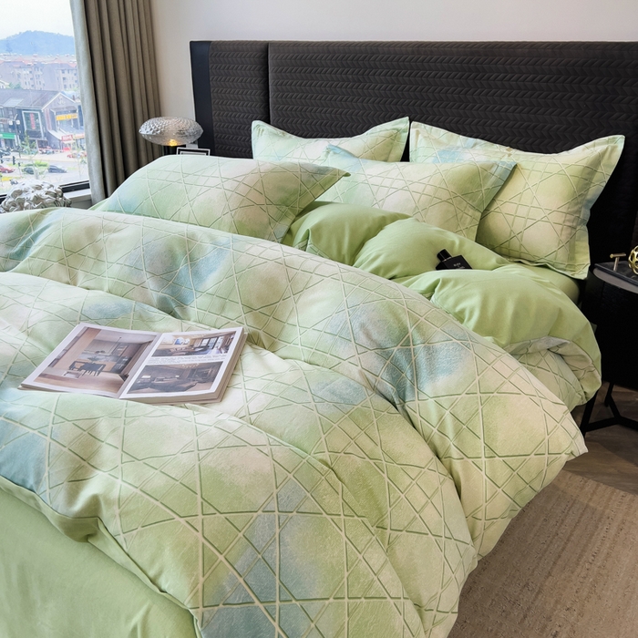 91家纺网 家纺一手货源 找家纺 印季家纺 2025新款全棉纯棉生态印花加厚混纺磨毛四件套 欧碧-绿