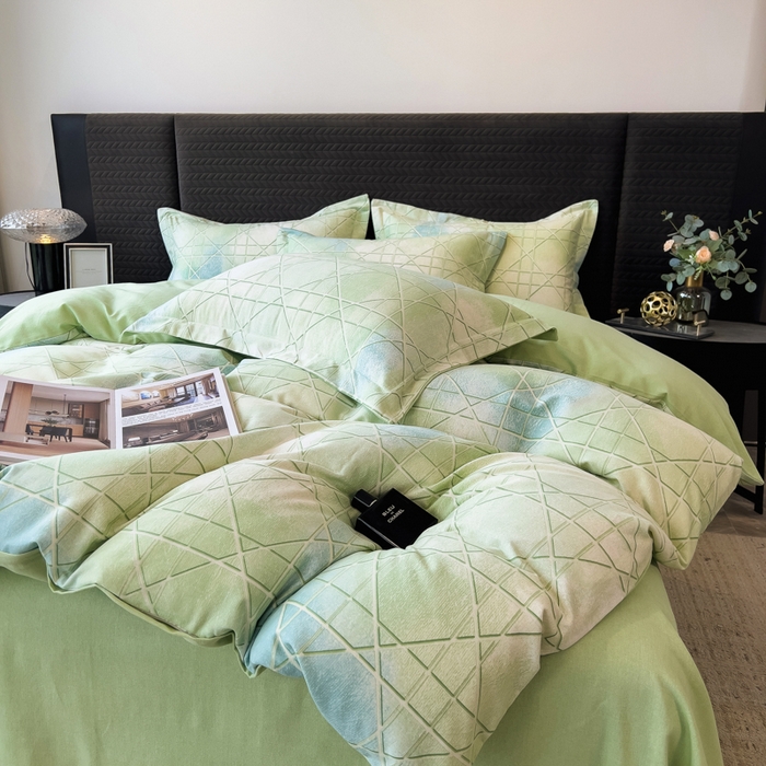 91家纺网 家纺一手货源 找家纺 印季家纺 2025新款全棉纯棉生态印花加厚混纺磨毛四件套 欧碧-绿