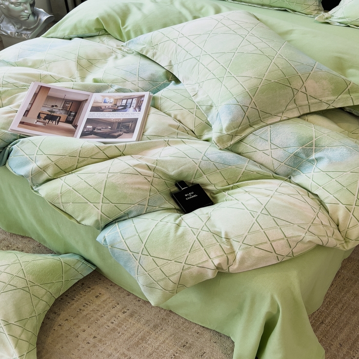 91家纺网 家纺一手货源 找家纺 印季家纺 2025新款全棉纯棉生态印花加厚混纺磨毛四件套 欧碧-绿