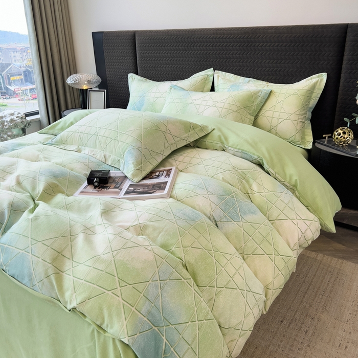 91家纺网 家纺一手货源 找家纺 印季家纺 2025新款全棉纯棉生态印花加厚混纺磨毛四件套 欧碧-绿