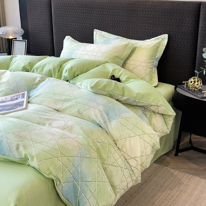 91家纺网 家纺一手货源 找家纺 印季家纺 2025新款全棉纯棉生态印花加厚混纺磨毛四件套 欧碧-绿