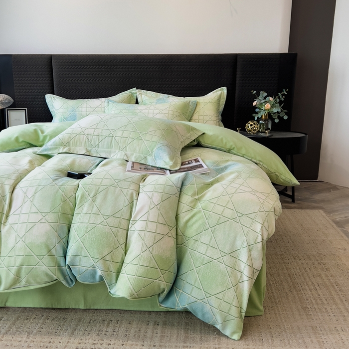 91家纺网 家纺一手货源 找家纺 印季家纺 2025新款全棉纯棉生态印花加厚混纺磨毛四件套 欧碧-绿