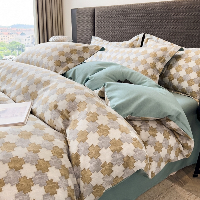 印季家纺 2025新款全棉纯棉生态印花加厚混纺磨毛四件套 欧云（灰）