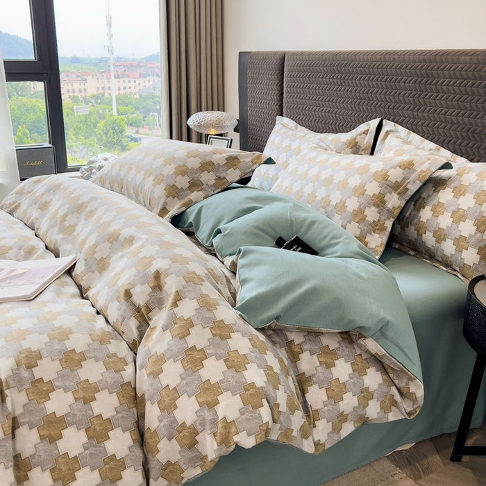 91家纺网 家纺一手货源 找家纺 印季家纺 2025新款全棉纯棉生态印花加厚混纺磨毛四件套 欧云（灰）