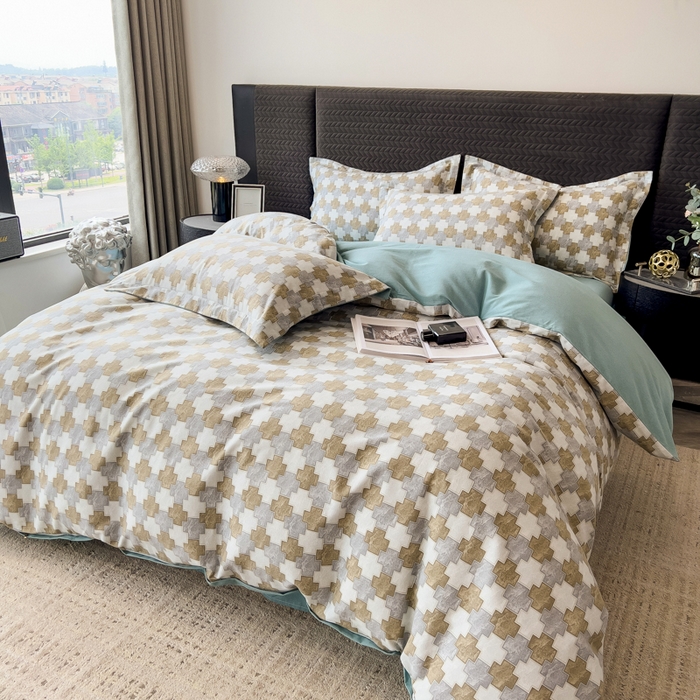 91家纺网 家纺一手货源 找家纺 印季家纺 2025新款全棉纯棉生态印花加厚混纺磨毛四件套 欧云（灰）