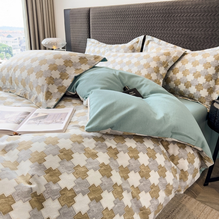 91家纺网 家纺一手货源 找家纺 印季家纺 2025新款全棉纯棉生态印花加厚混纺磨毛四件套 欧云（灰）