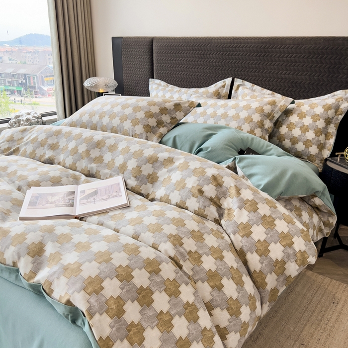 91家纺网 家纺一手货源 找家纺 印季家纺 2025新款全棉纯棉生态印花加厚混纺磨毛四件套 欧云（灰）