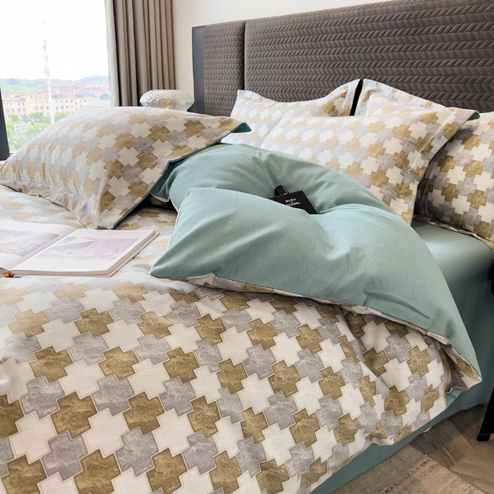 91家纺网 家纺一手货源 找家纺 印季家纺 2025新款全棉纯棉生态印花加厚混纺磨毛四件套 欧云（灰）