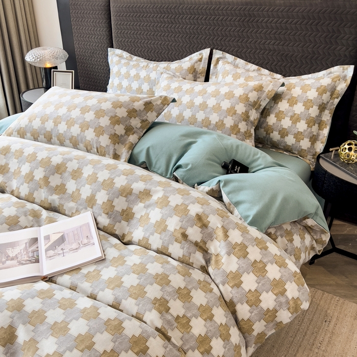 91家纺网 家纺一手货源 找家纺 印季家纺 2025新款全棉纯棉生态印花加厚混纺磨毛四件套 欧云（灰）