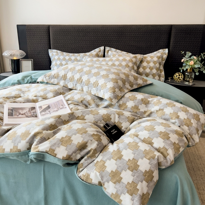 91家纺网 家纺一手货源 找家纺 印季家纺 2025新款全棉纯棉生态印花加厚混纺磨毛四件套 欧云（灰）