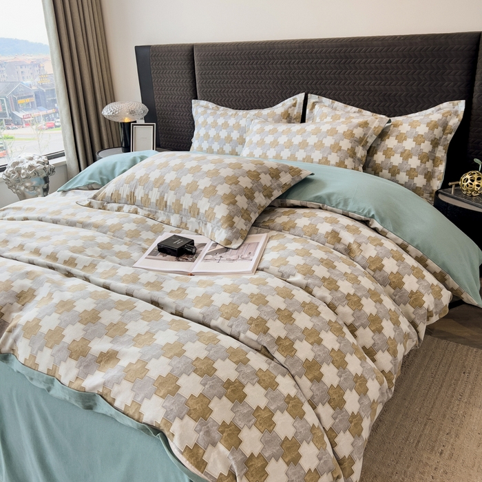 91家纺网 家纺一手货源 找家纺 印季家纺 2025新款全棉纯棉生态印花加厚混纺磨毛四件套 欧云（灰）