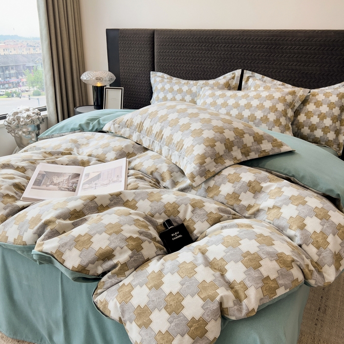 91家纺网 家纺一手货源 找家纺 印季家纺 2025新款全棉纯棉生态印花加厚混纺磨毛四件套 欧云（灰）