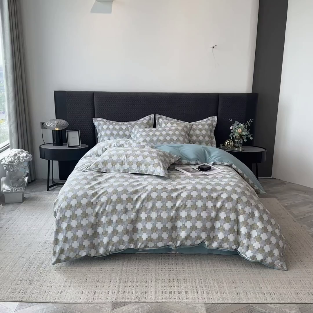 91家纺网 家纺一手货源 找家纺 印季家纺 2025新款全棉纯棉生态印花加厚混纺磨毛四件套 欧云（灰）