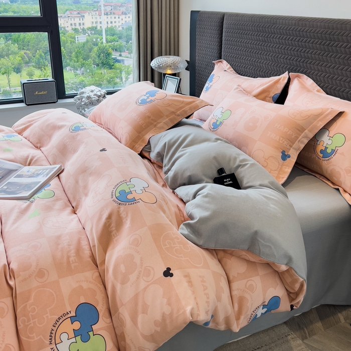 印季家纺 2025新款全棉纯棉生态印花加厚混纺磨毛四件套 普蒂妮（粉）