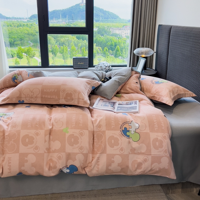 91家纺网 家纺一手货源 找家纺 印季家纺 2025新款全棉纯棉生态印花加厚混纺磨毛四件套 普蒂妮（粉）