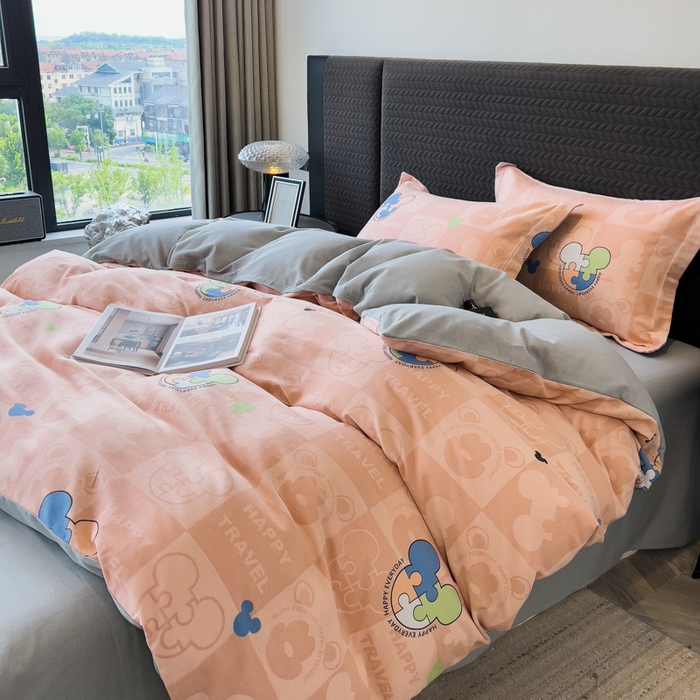 91家纺网 家纺一手货源 找家纺 印季家纺 2025新款全棉纯棉生态印花加厚混纺磨毛四件套 普蒂妮（粉）