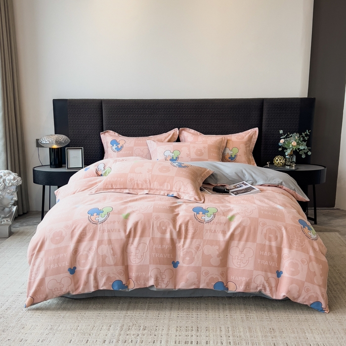 91家纺网 家纺一手货源 找家纺 印季家纺 2025新款全棉纯棉生态印花加厚混纺磨毛四件套 普蒂妮（粉）