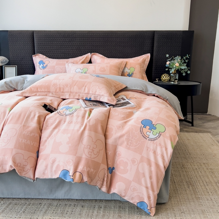 91家纺网 家纺一手货源 找家纺 印季家纺 2025新款全棉纯棉生态印花加厚混纺磨毛四件套 普蒂妮（粉）