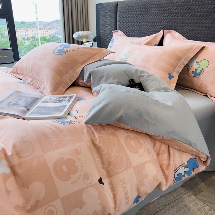 91家纺网 家纺一手货源 找家纺 印季家纺 2025新款全棉纯棉生态印花加厚混纺磨毛四件套 普蒂妮（粉）