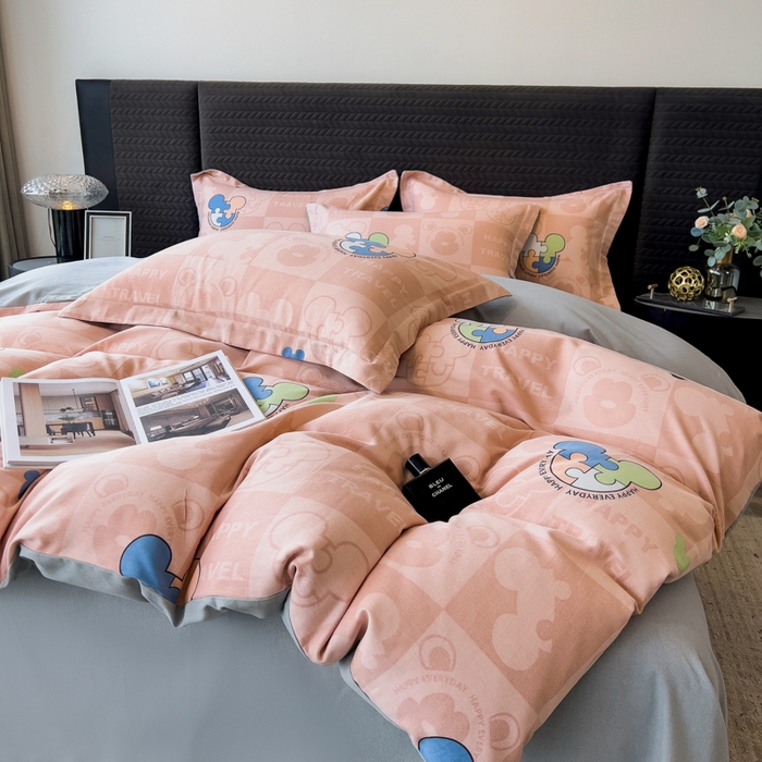 91家纺网 家纺一手货源 找家纺 印季家纺 2025新款全棉纯棉生态印花加厚混纺磨毛四件套 普蒂妮（粉）