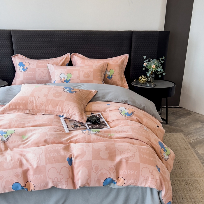 91家纺网 家纺一手货源 找家纺 印季家纺 2025新款全棉纯棉生态印花加厚混纺磨毛四件套 普蒂妮（粉）