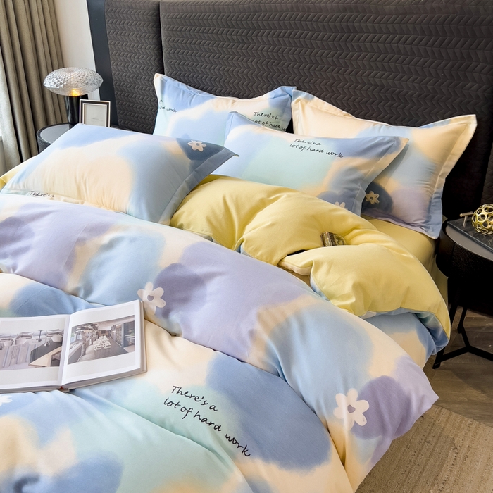 91家纺网 家纺一手货源 找家纺 印季家纺 2025新款全棉纯棉生态印花加厚混纺磨毛四件套 沁田