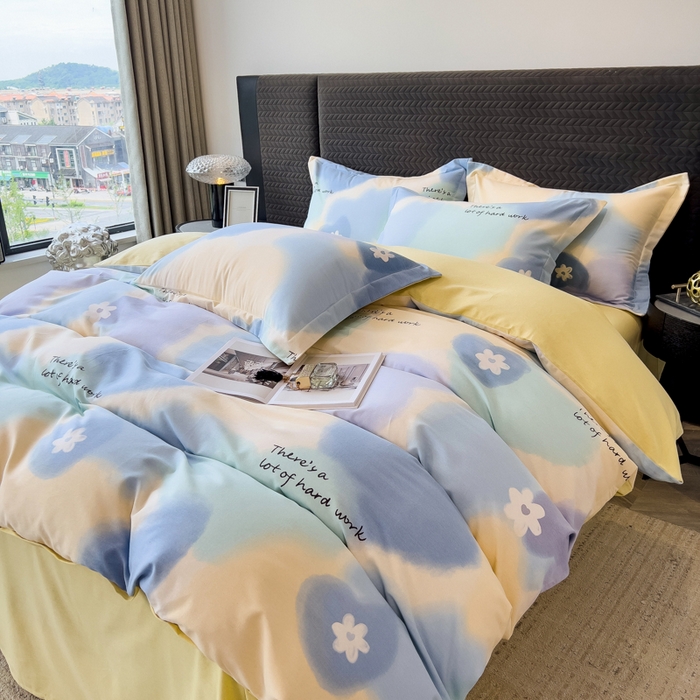 91家纺网 家纺一手货源 找家纺 印季家纺 2025新款全棉纯棉生态印花加厚混纺磨毛四件套 沁田