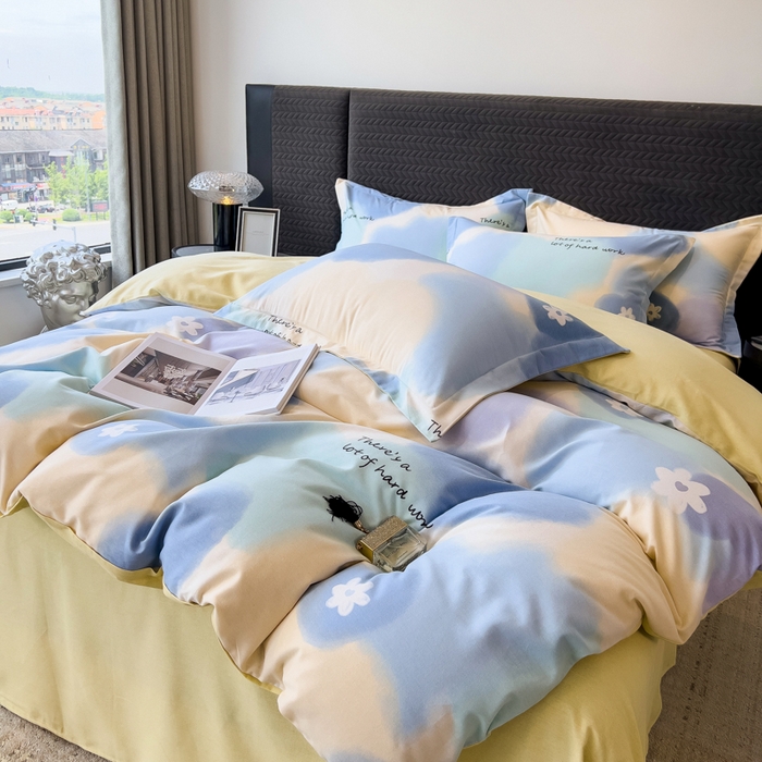 91家纺网 家纺一手货源 找家纺 印季家纺 2025新款全棉纯棉生态印花加厚混纺磨毛四件套 沁田