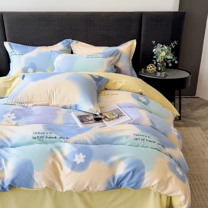 91家纺网 家纺一手货源 找家纺 印季家纺 2025新款全棉纯棉生态印花加厚混纺磨毛四件套 沁田