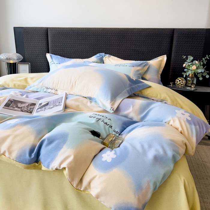 91家纺网 家纺一手货源 找家纺 印季家纺 2025新款全棉纯棉生态印花加厚混纺磨毛四件套 沁田