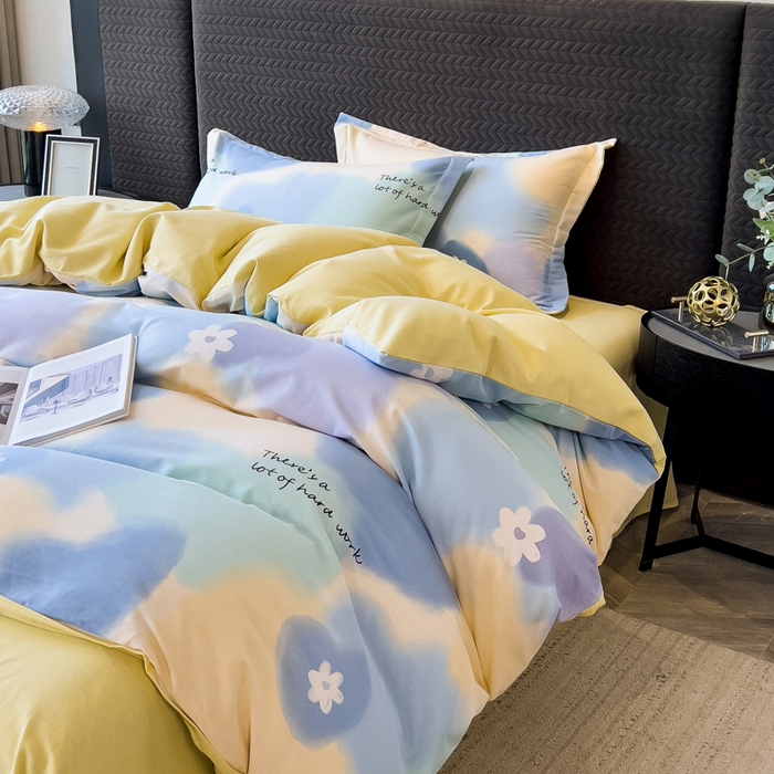 91家纺网 家纺一手货源 找家纺 印季家纺 2025新款全棉纯棉生态印花加厚混纺磨毛四件套 沁田