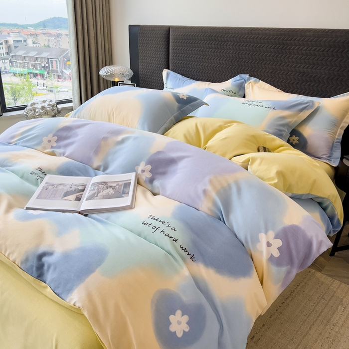 91家纺网 家纺一手货源 找家纺 印季家纺 2025新款全棉纯棉生态印花加厚混纺磨毛四件套 沁田