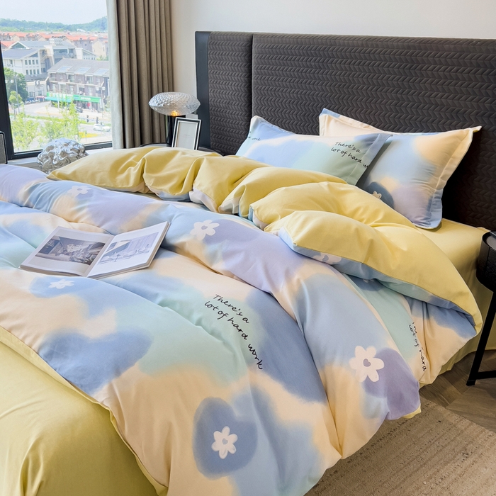 91家纺网 家纺一手货源 找家纺 印季家纺 2025新款全棉纯棉生态印花加厚混纺磨毛四件套 沁田