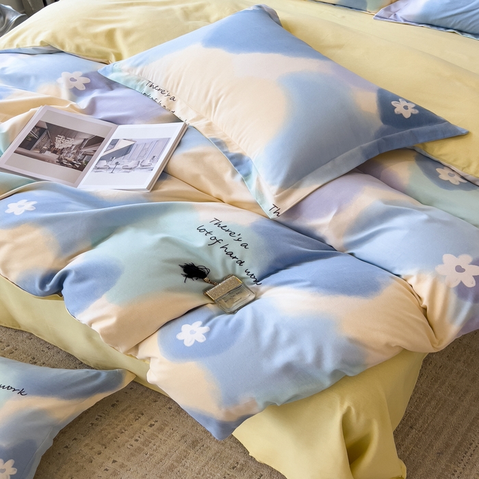 91家纺网 家纺一手货源 找家纺 印季家纺 2025新款全棉纯棉生态印花加厚混纺磨毛四件套 沁田