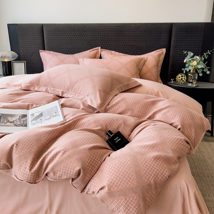 91家纺网 家纺一手货源 找家纺 印季家纺 2025新款全棉纯棉生态印花加厚混纺磨毛四件套 轻奢生活-粉