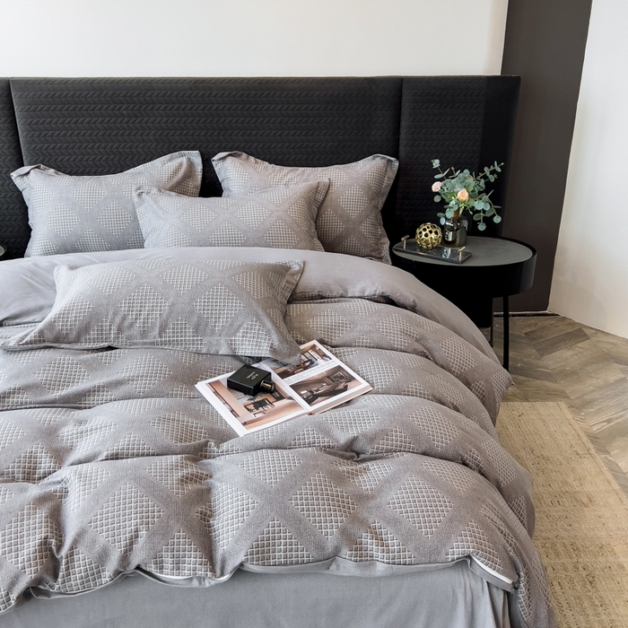 91家纺网 家纺一手货源 找家纺 印季家纺 2025新款全棉纯棉生态印花加厚混纺磨毛四件套 轻奢生活-灰