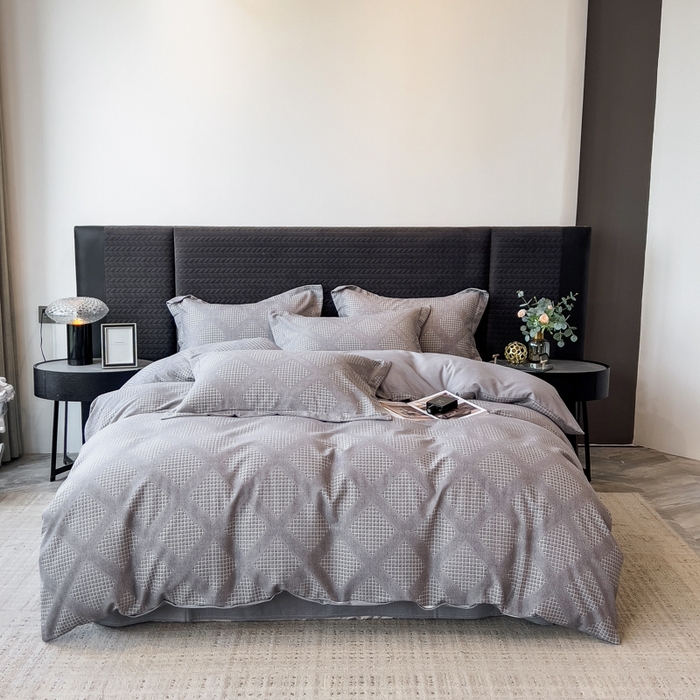 91家纺网 家纺一手货源 找家纺 印季家纺 2025新款全棉纯棉生态印花加厚混纺磨毛四件套 轻奢生活-灰