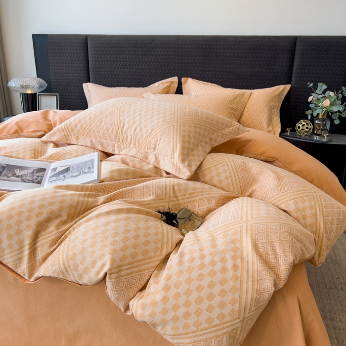 91家纺网 家纺一手货源 找家纺 印季家纺 2025新款全棉纯棉生态印花加厚混纺磨毛四件套 苏方-桔