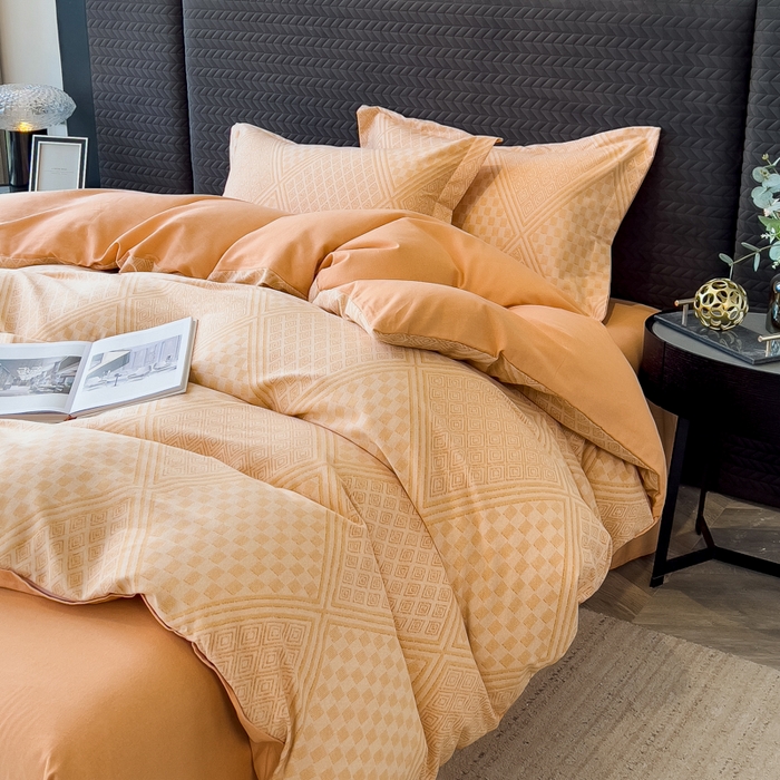 91家纺网 家纺一手货源 找家纺 印季家纺 2025新款全棉纯棉生态印花加厚混纺磨毛四件套 苏方-桔