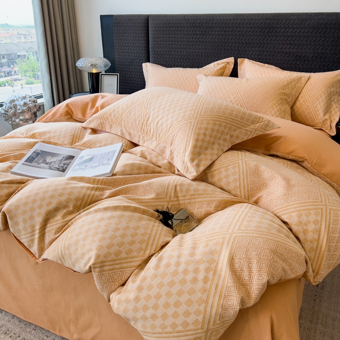 91家纺网 家纺一手货源 找家纺 印季家纺 2025新款全棉纯棉生态印花加厚混纺磨毛四件套 苏方-桔