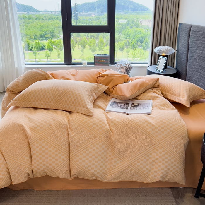 91家纺网 家纺一手货源 找家纺 印季家纺 2025新款全棉纯棉生态印花加厚混纺磨毛四件套 苏方-桔