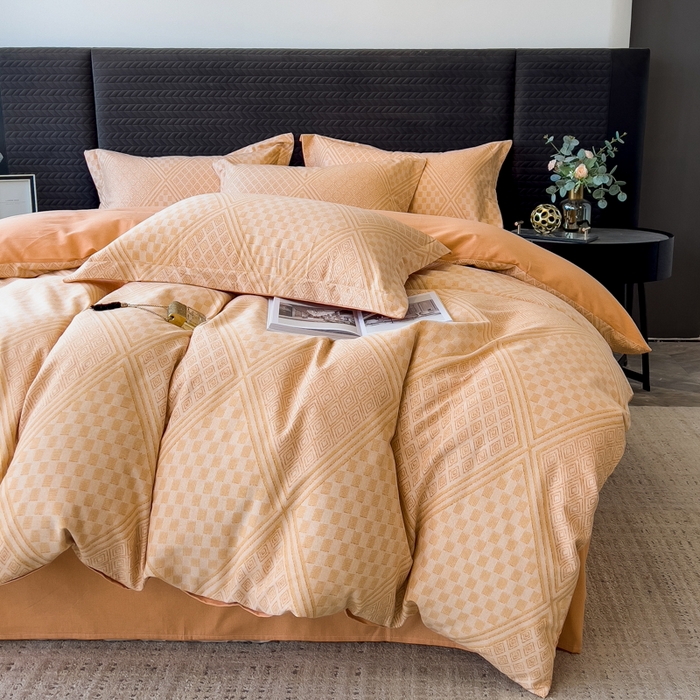 91家纺网 家纺一手货源 找家纺 印季家纺 2025新款全棉纯棉生态印花加厚混纺磨毛四件套 苏方-桔