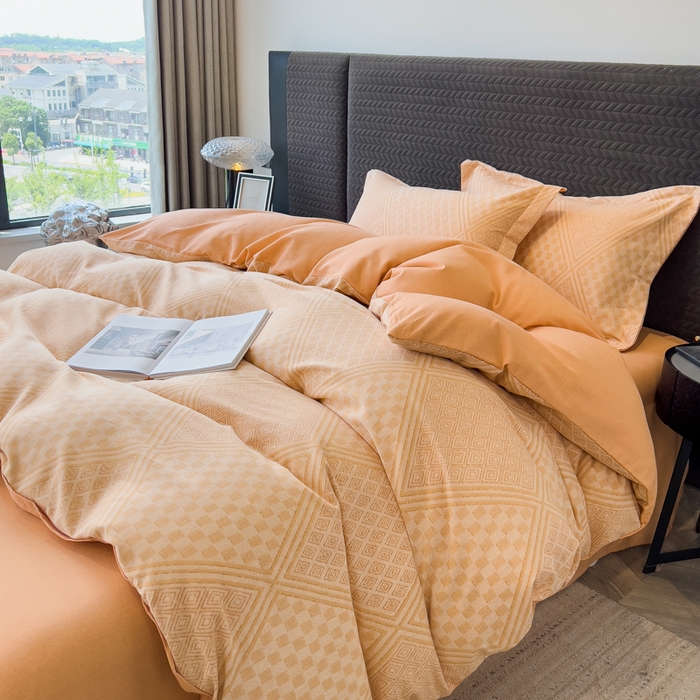 91家纺网 家纺一手货源 找家纺 印季家纺 2025新款全棉纯棉生态印花加厚混纺磨毛四件套 苏方-桔