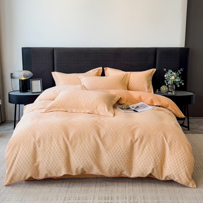 91家纺网 家纺一手货源 找家纺 印季家纺 2025新款全棉纯棉生态印花加厚混纺磨毛四件套 苏方-桔