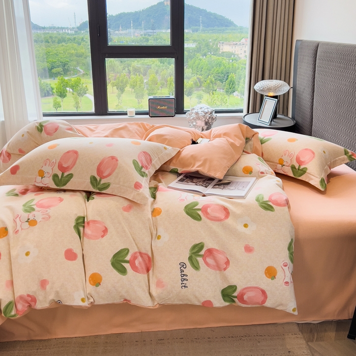 91家纺网 家纺一手货源 找家纺 印季家纺 2025新款全棉纯棉生态印花加厚混纺磨毛四件套 叹花郁